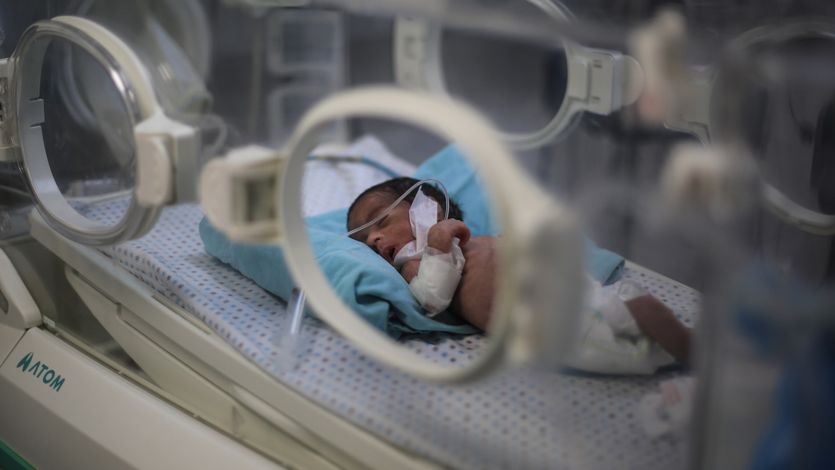 a baby in an incubator