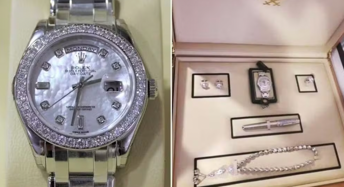 a diamond-encrusted Rolex and other jewelry allegedly embezzled by Bolsonaro and others 