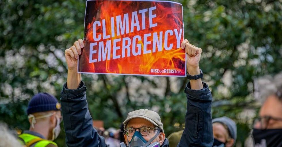 A participant holding a sign at the climate march.