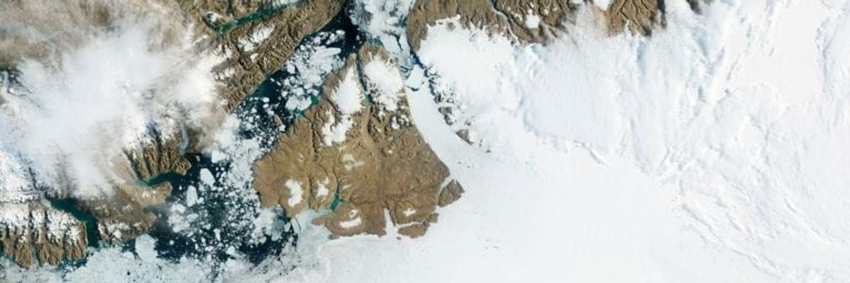 A satellite image of a glacier.
