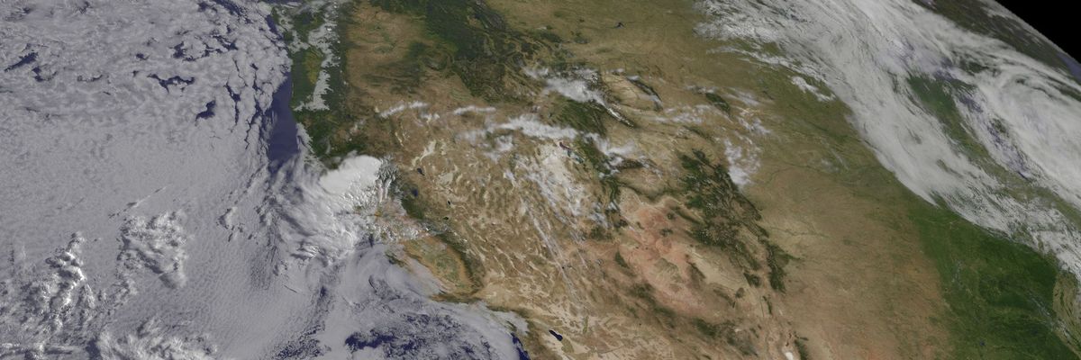 a satellite map showing clouds over the California coast and Pacific Ocean