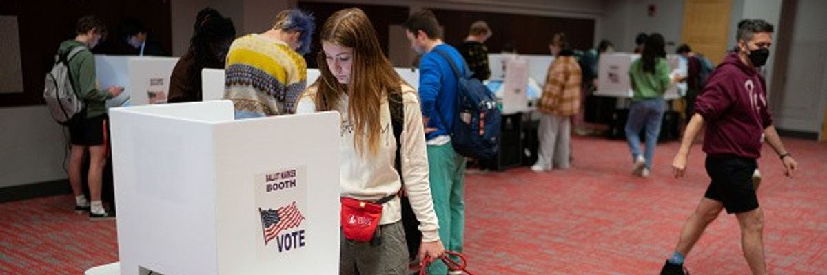 A woman votes in Columbus, Ohio