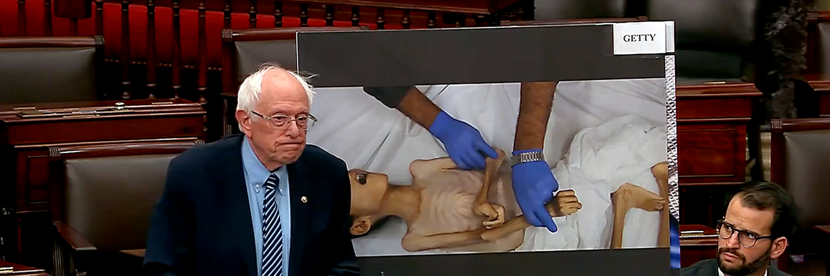 Bernie Sanders before photo of emaciated child in Gaza
