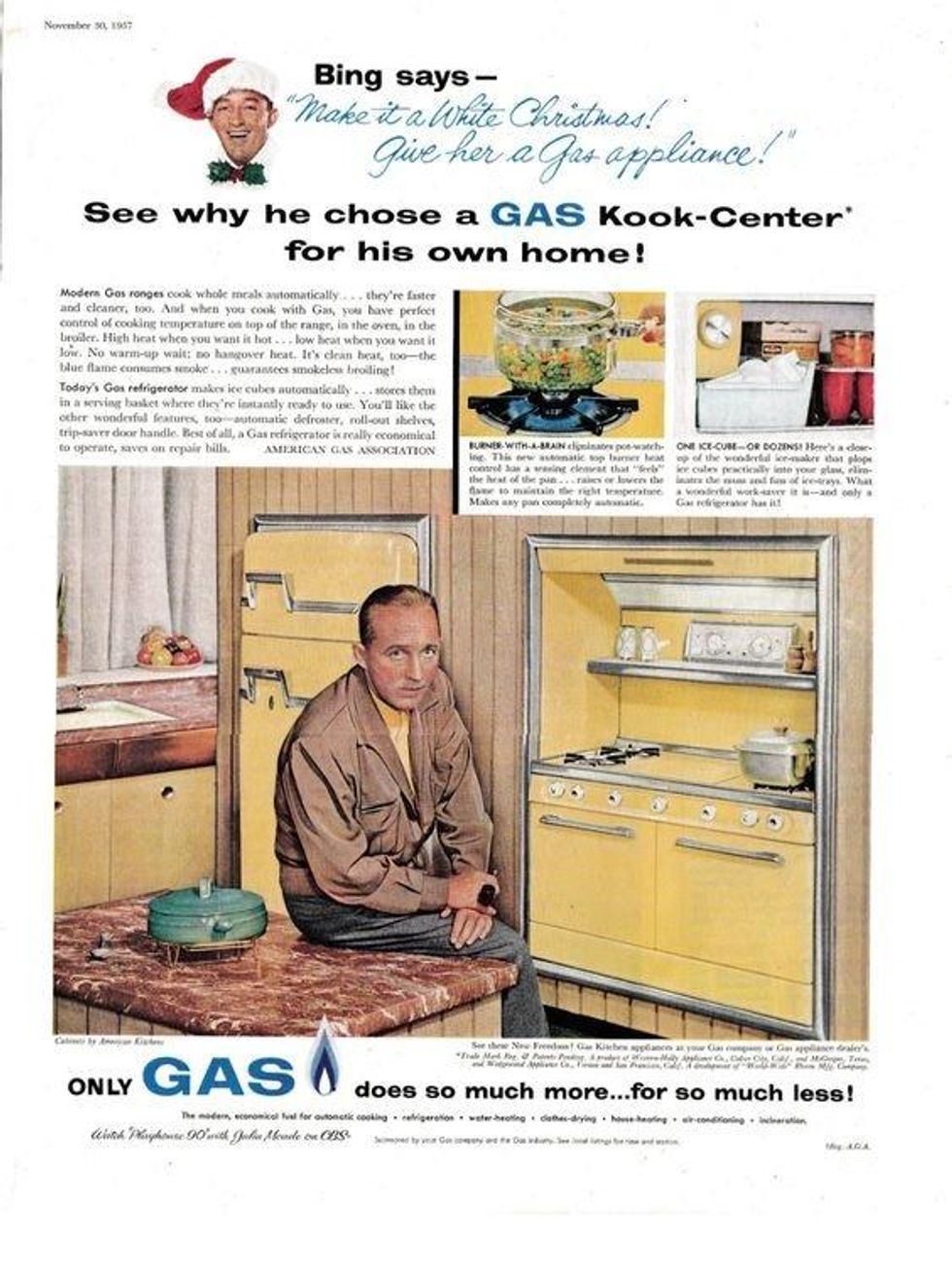 Bing Crosby magazine ad for gas stove