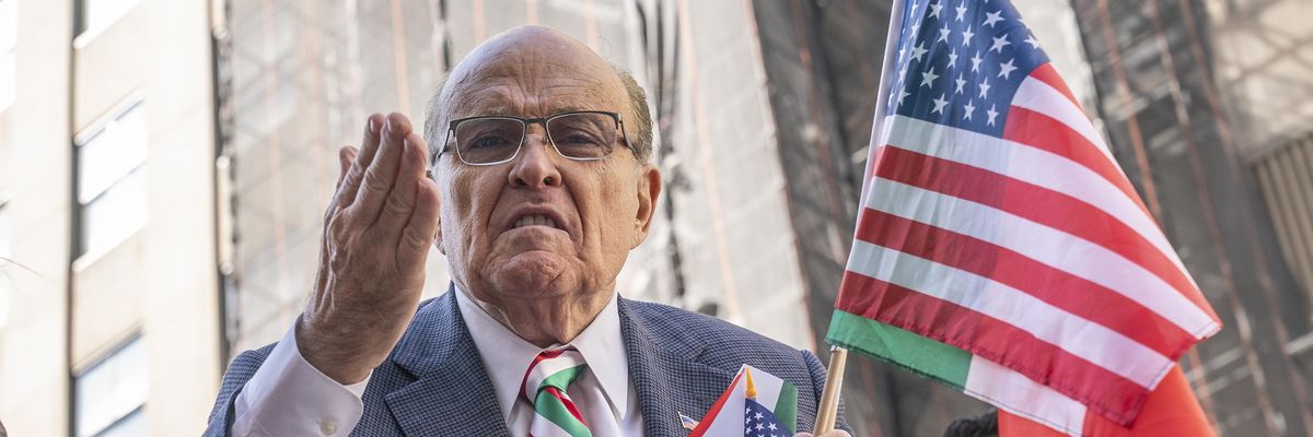 Former New York City Mayor Rudy Giuliani attends the annual Columbus Day parade in Manhattan on October 11, 2022.