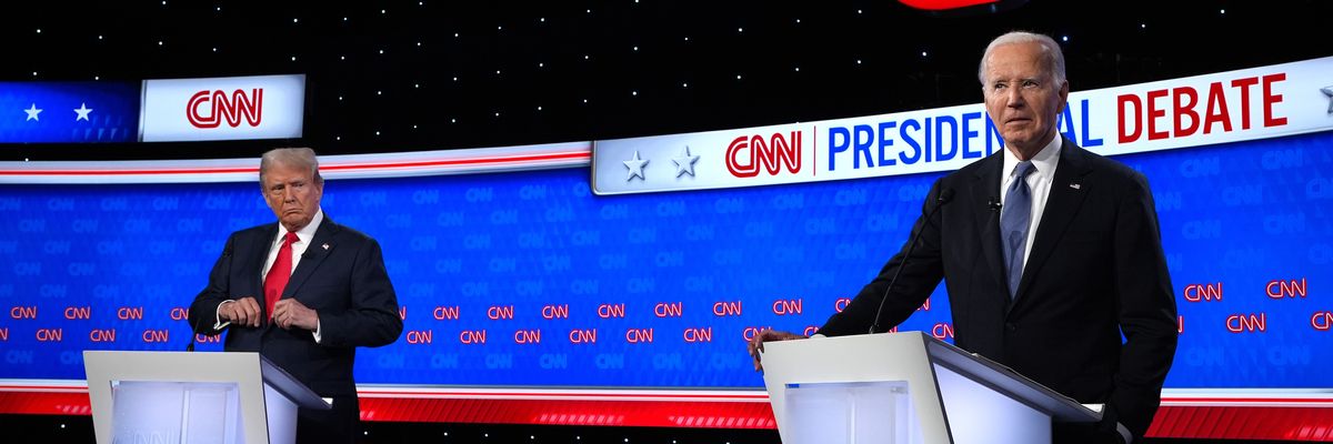 Former President Donald Trump and President Joe Biden are seen during a debate
