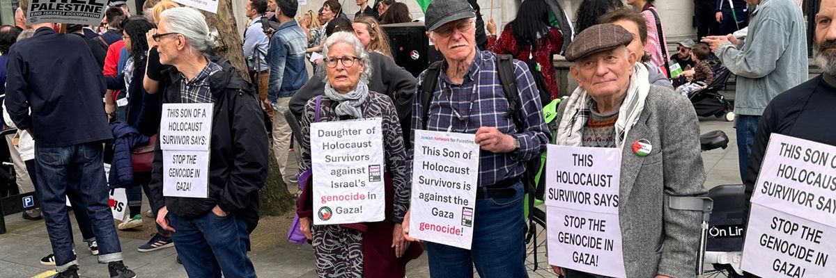 Holocaust survivors condemn Israel's Gaza genocide during a London protest.