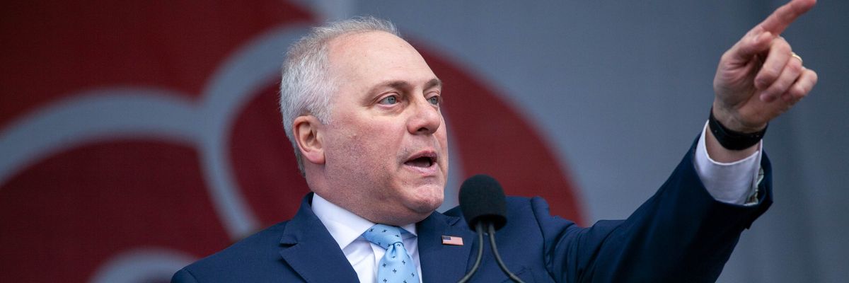 House Majority Leader Steve Scalise in a blue suit pointing 