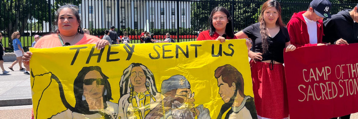 Indigenous campaigners led a rally outside the White House in Washington, D.C.