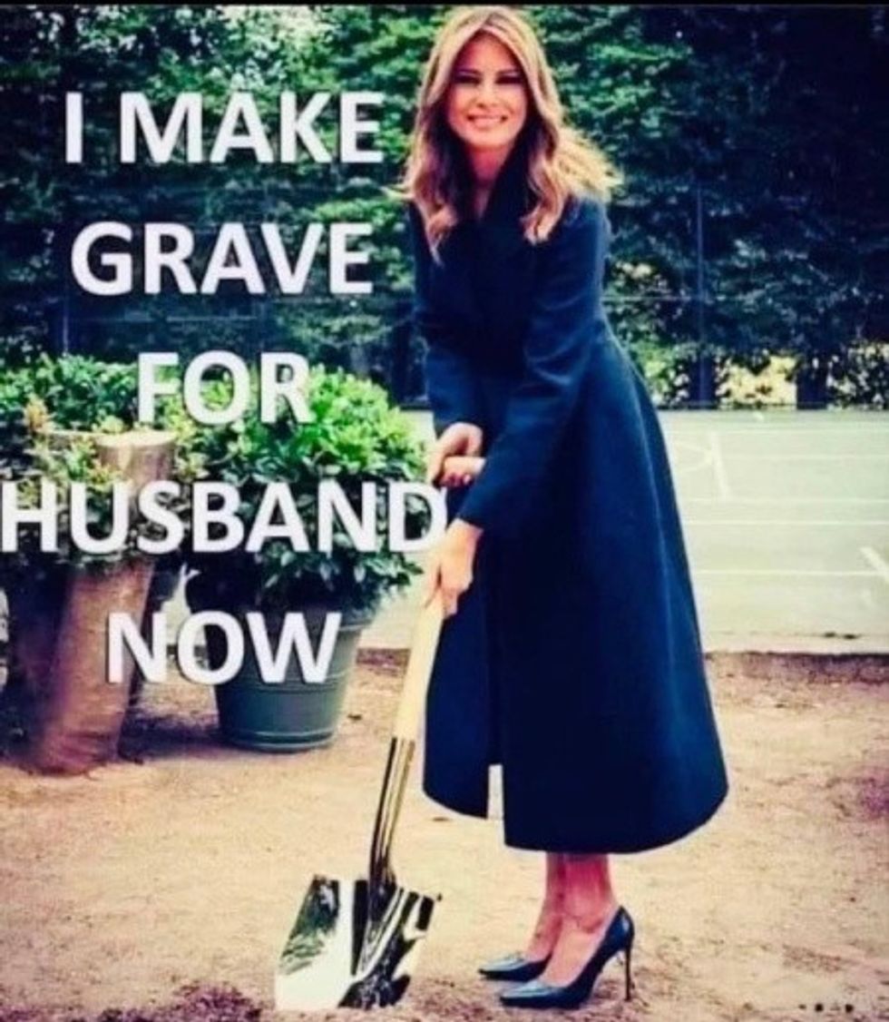 Melania Trump with shovel. 