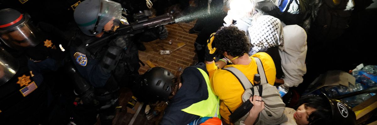 Police clash with pro-Palestinian students after destroying part of the encampment at UCLA 