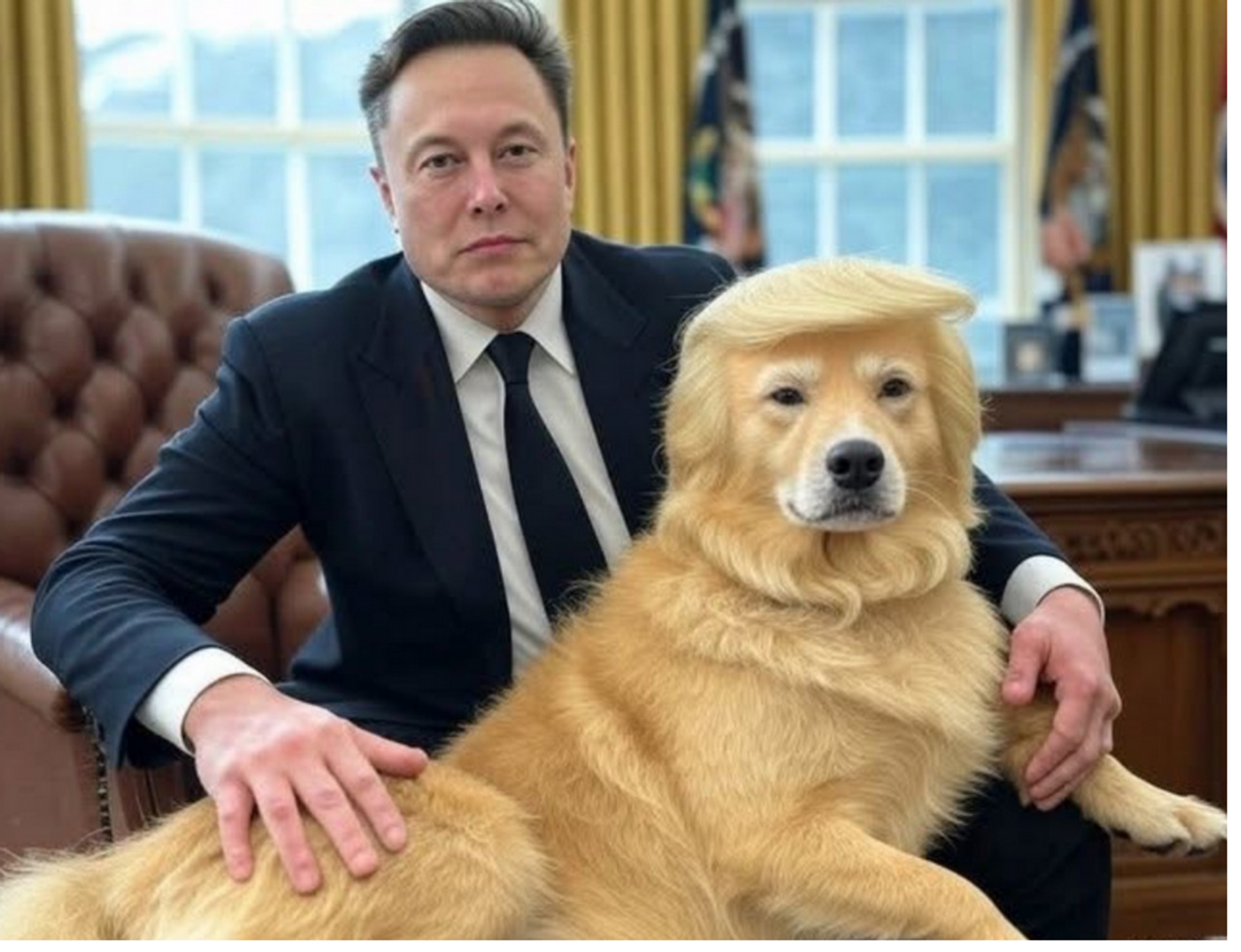 President Musk and his pet dog in the Oval Office.