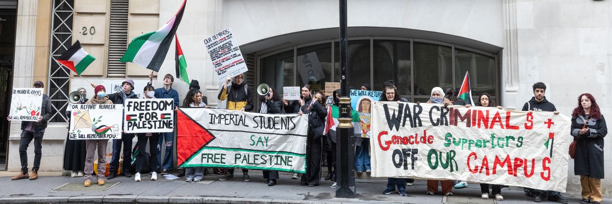 Pro-Palestinian students protest outside the Department for Education