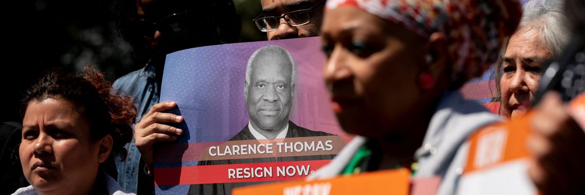 Protesters call on Clarence Thomas to resign