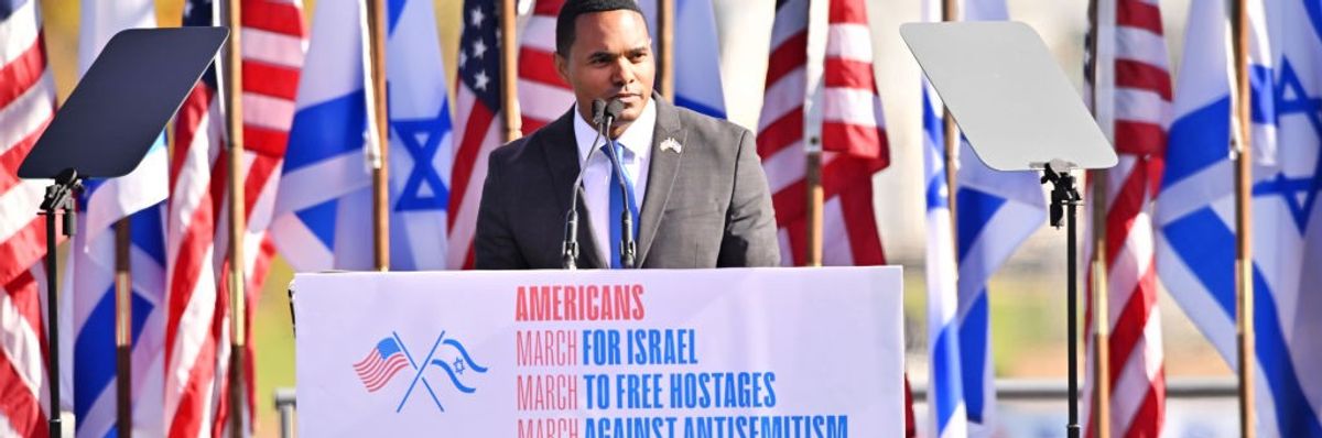 Rep. Ritchie Torres speaks at a March for Israel rally 