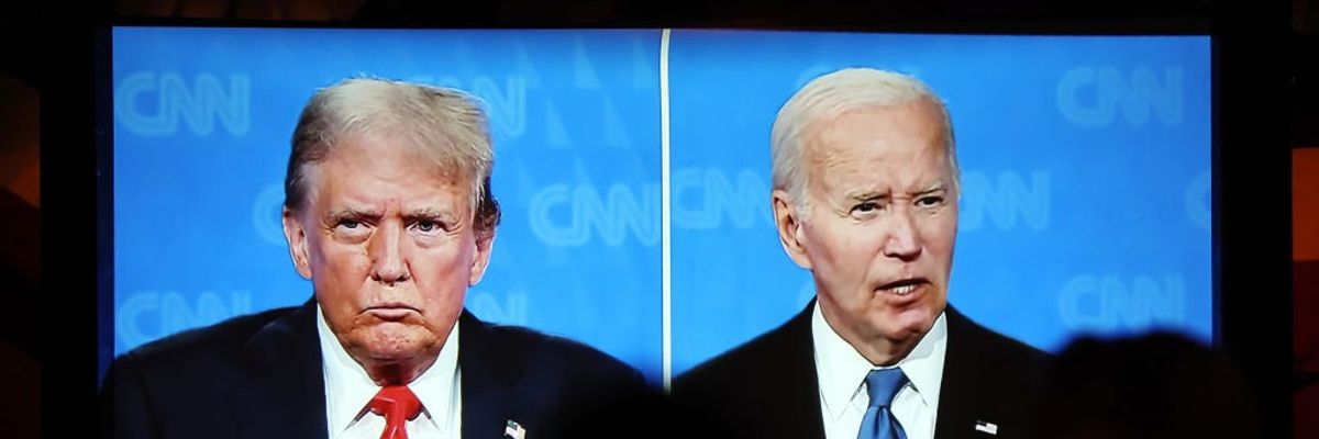 Trump and Biden split-screen during debate