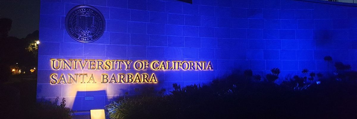 UCSB entrance at night.