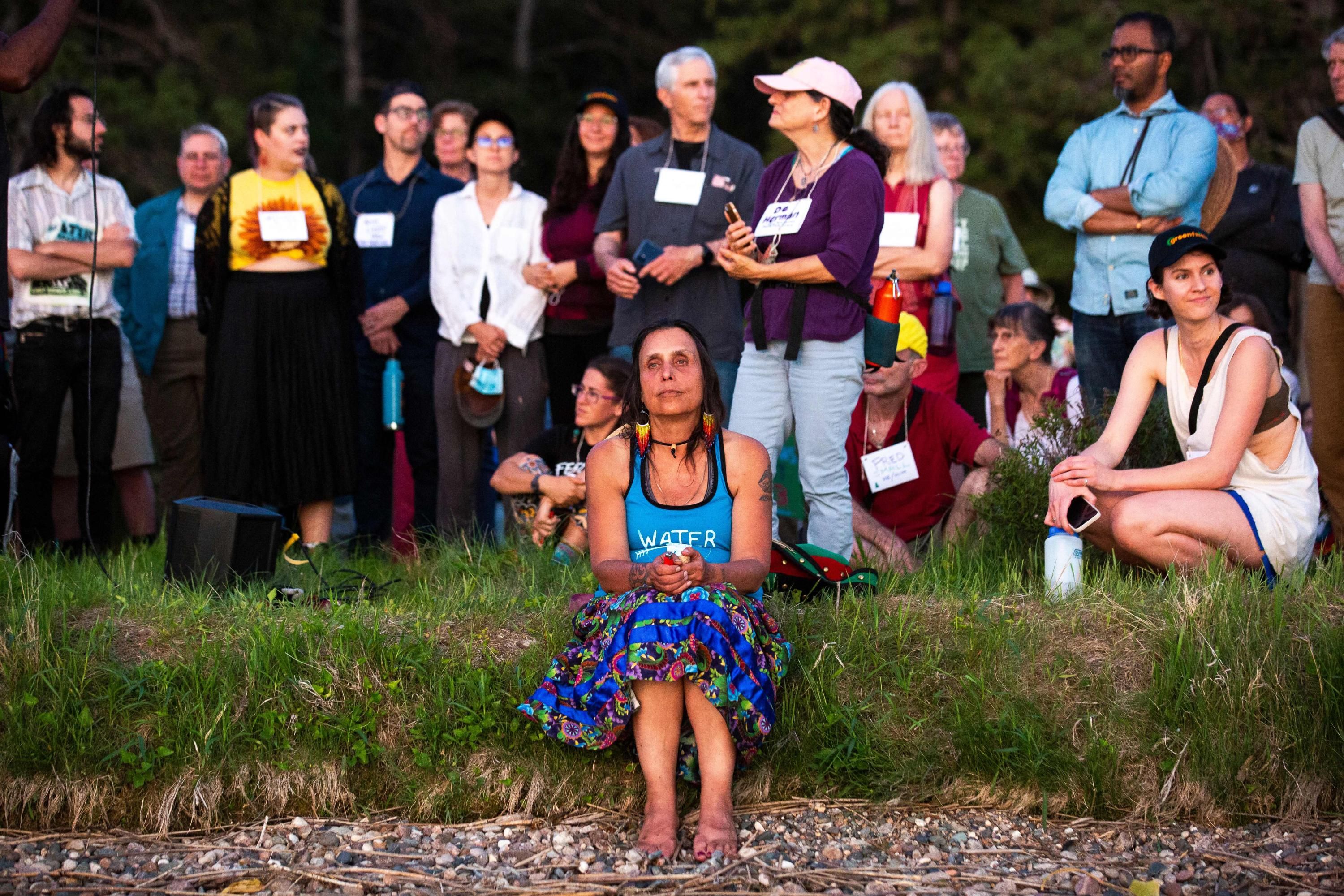 Indigenous leaders take part in a protest against Line 3