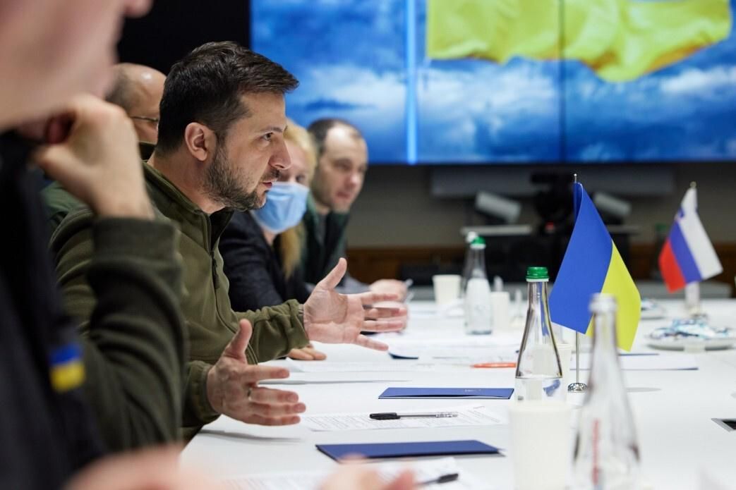 Ukrainian President Volodymyr Zelenskyy speaks during a meeting in Kyiv